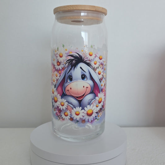 Eeyore Daisy Glass Tumbler with Bamboo lid 20oz