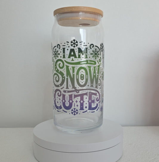 I am snow cute Glass Tumbler with Bamboo lid 20oz