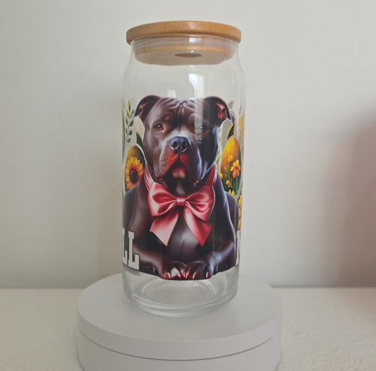 Pitbull Mama Glass Tumbler with Bamboo lid 20oz